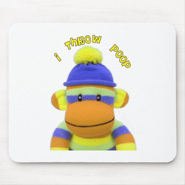 Sock Monkey "I Throw Poop" Design--Adorable Mouse Pad (Front)