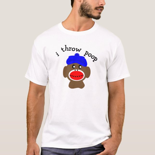 Sock Monkey "I THROW POOP" T-Shirt (Front)