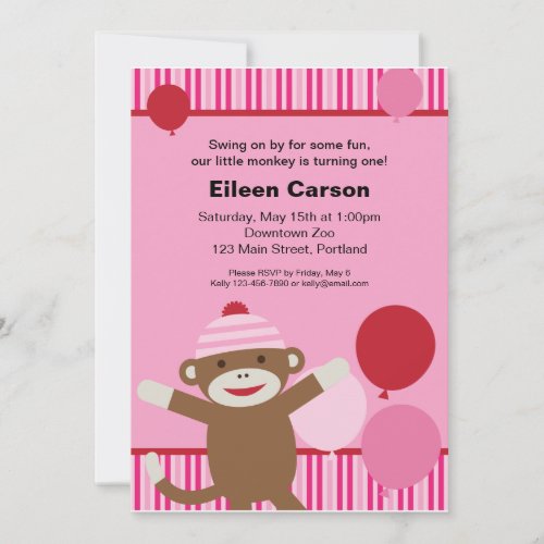 Sock Monkey Invitation - Pink