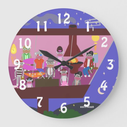 Sock Monkey Jet Set Party Cartoon Retro Art Large Clock