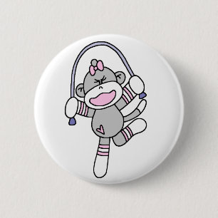 Sock Monkey Jumping Rope Pinback Button