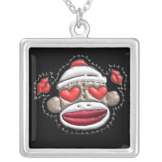 Sock Monkey Love Gift Sterling Silver Necklace