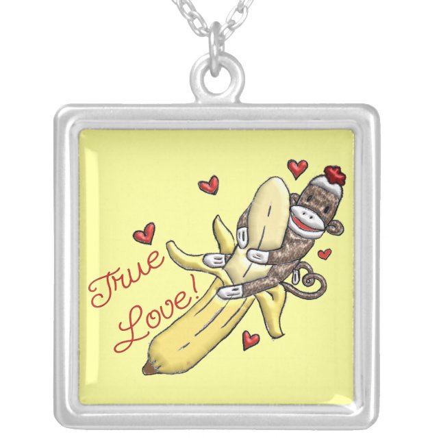Sock Monkey Love Gift Sterling Silver Necklace (Front)