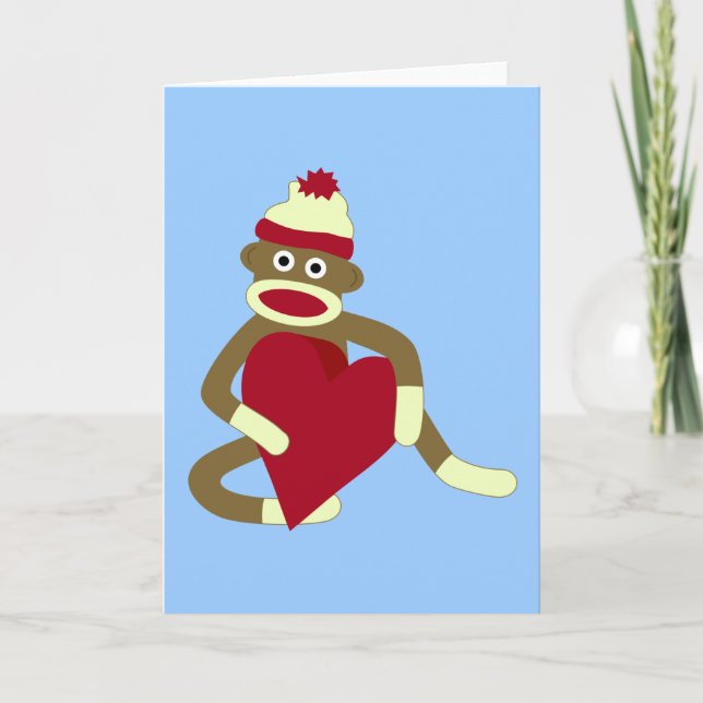 Sock Monkey Love Heart Holiday Card (Front)