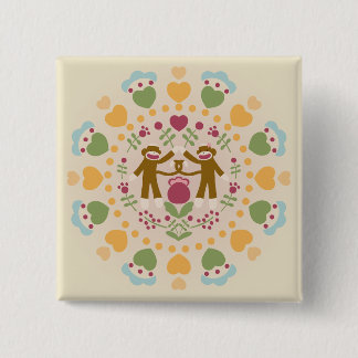 Sock Monkey Lovers in a Folk Garden Button