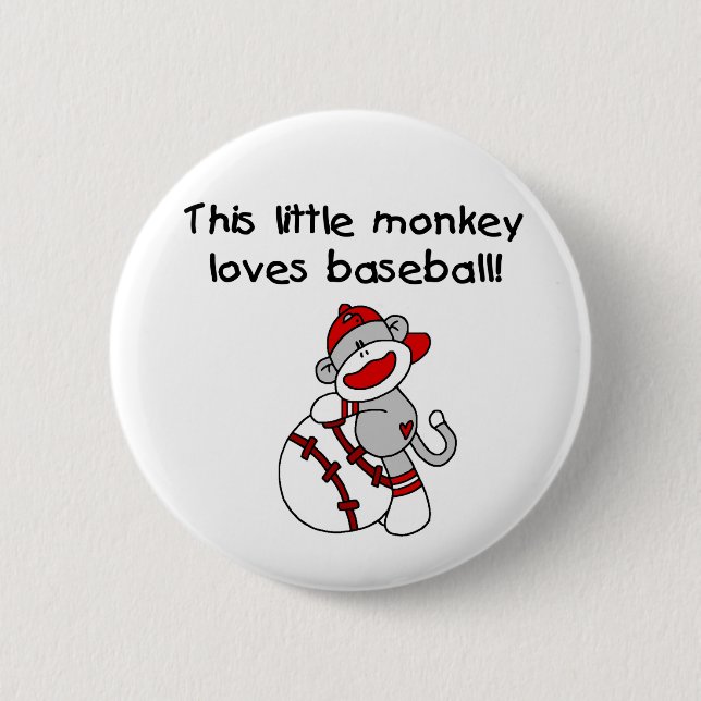 Sock Monkey Loves Baseball Button (Front)