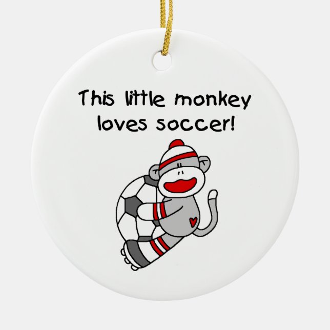 Sock Monkey Loves Soccer T shirts and Gifts Ceramic Ornament (Front)