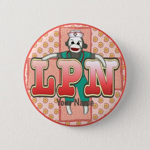 Sock Monkey LPN Nurse custom name pin