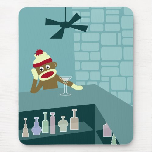 Sock Monkey Martini Bar Mouse Pad