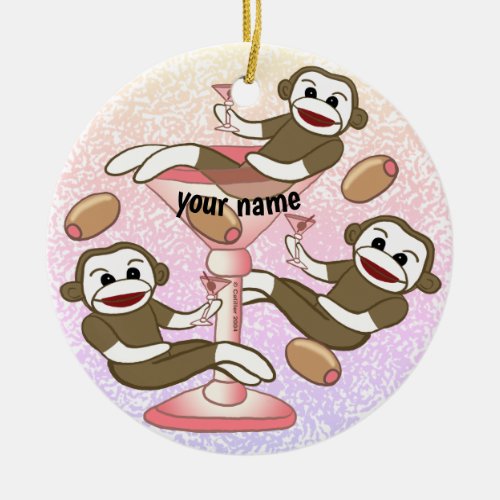 Sock Monkey Martini  Ceramic Ornament