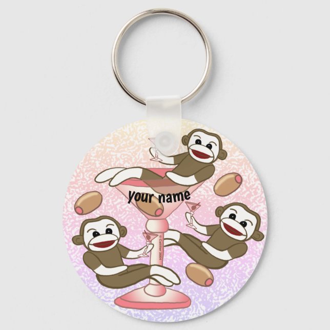 Sock Monkey Martini  Keychain (Front)