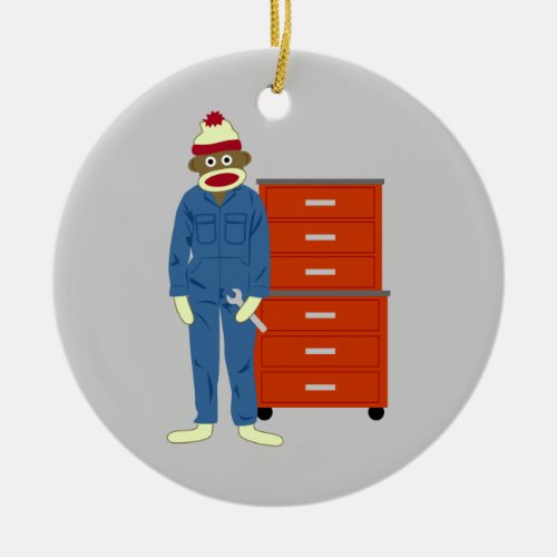 Sock Monkey Mechanic Ornament