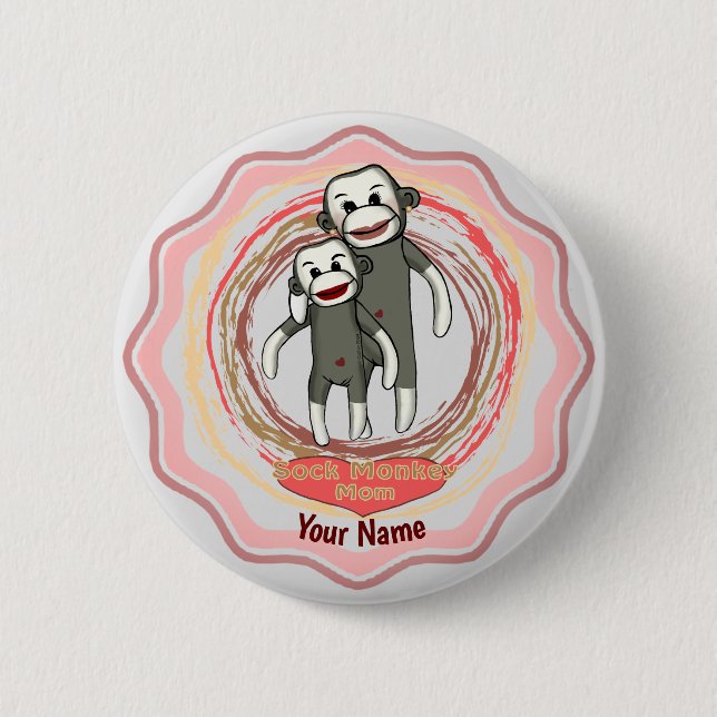 Sock Monkey Mom   Button (Front)