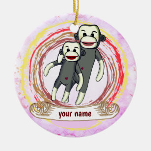 Sock Monkey Mom Ceramic Ornament
