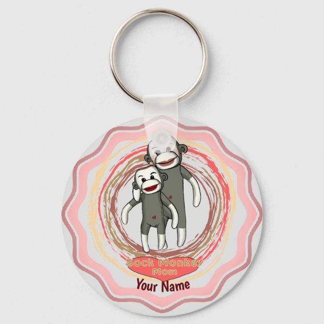 Sock Monkey Mom Keychain (Front)