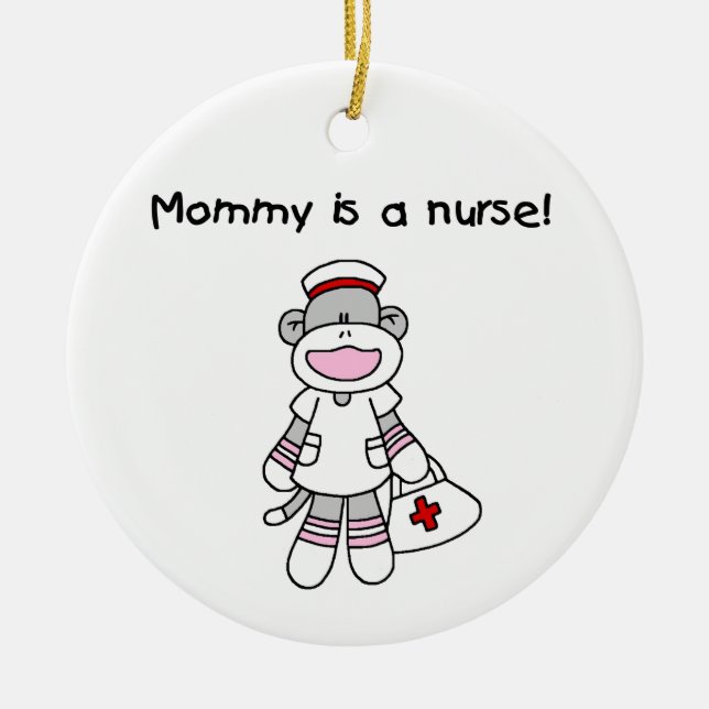 Sock Monkey Mommy Nurse T-shirts and Gifts Ceramic Ornament (Front)