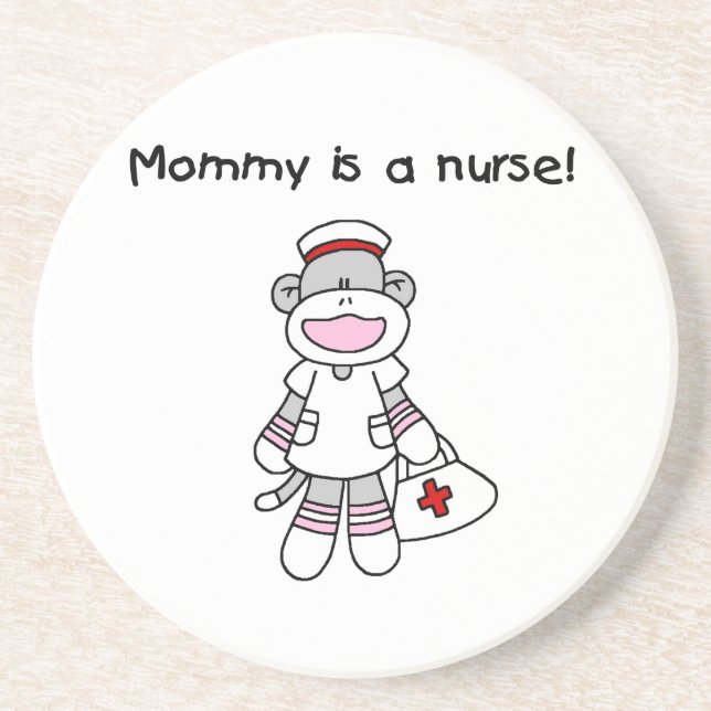 Sock Monkey Mommy Nurse T-shirts and Gifts Sandstone Coaster (Front)