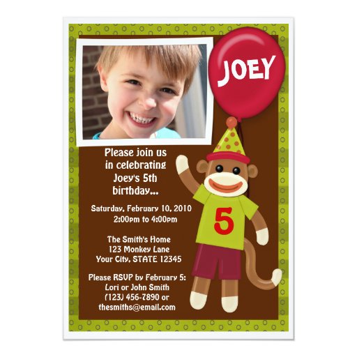 Sock Monkey Birthday Party Invitations 8