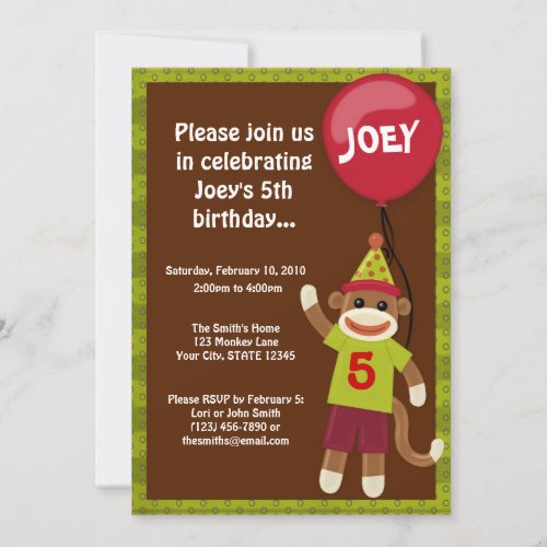 Sock Monkey Monkey Business Birthday Invitation