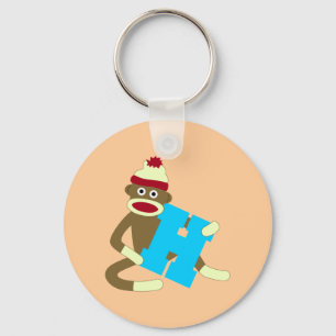 Sock Monkey Monogram Boy H Keychain