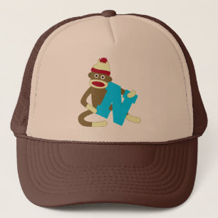 Sock Monkey Monogram Boy N Trucker Hat