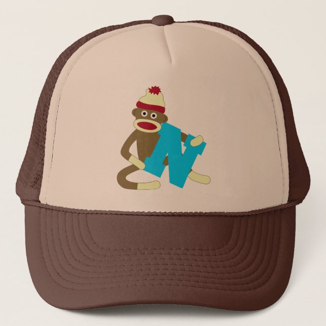 Sock Monkey Monogram Boy N Trucker Hat (Front)