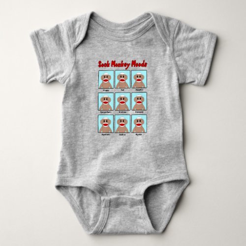 Sock Monkey Moods colored Baby Bodysuit