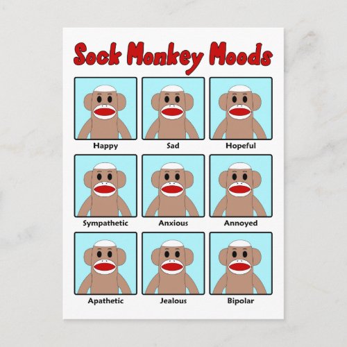 Sock Monkey Moods Postcard