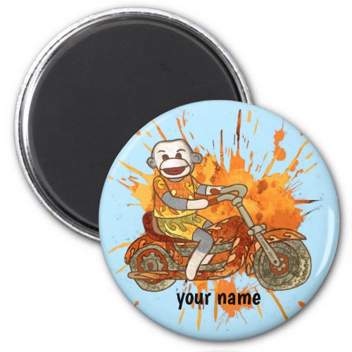 Sock Monkey Motorcycle Biker custom name  Magnet