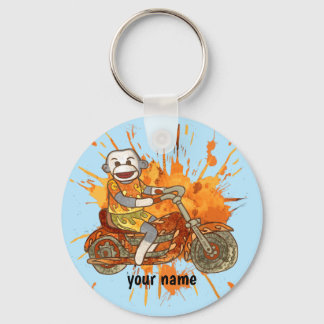 Sock Monkey Motorcycle Biker Keychain
