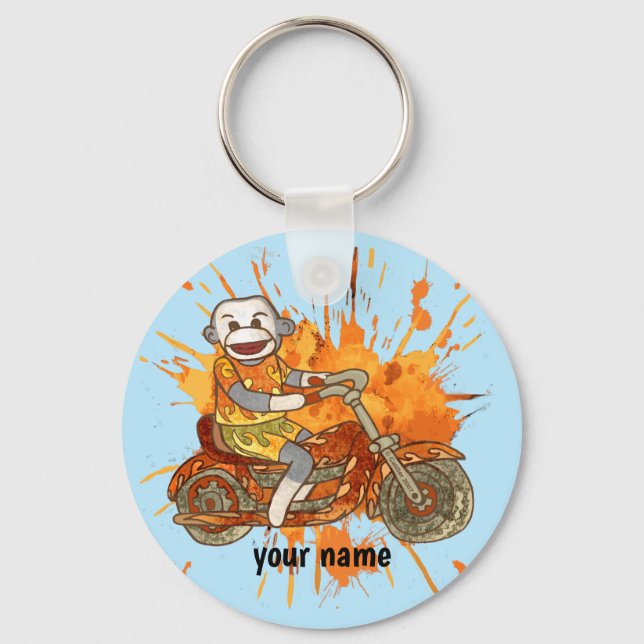 Sock Monkey Motorcycle Biker  Keychain (Front)