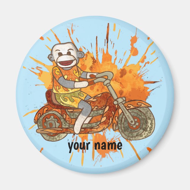 Sock Monkey Motorcycle Biker  Magnet (Front)