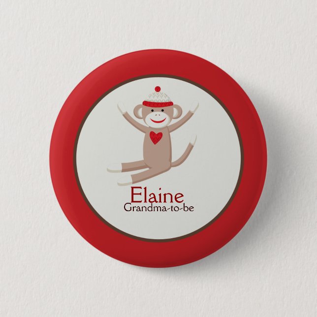 Sock Monkey NAME TAG Custom Button (Front)
