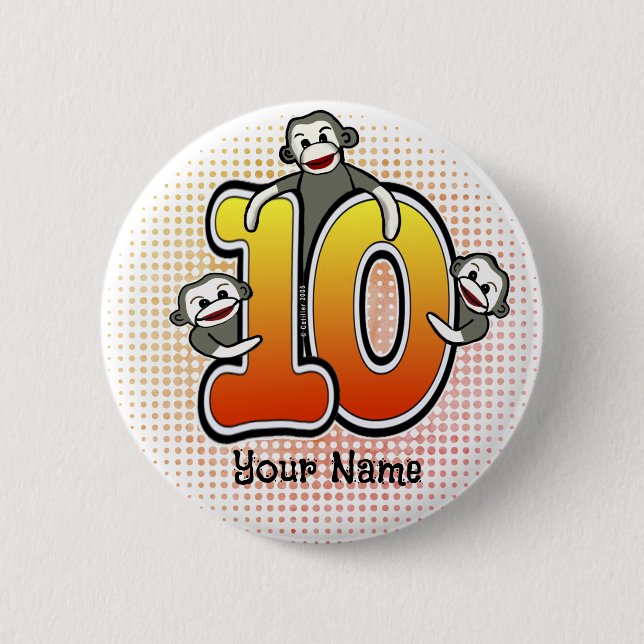 Sock Monkey  Number 10  Button (Front)