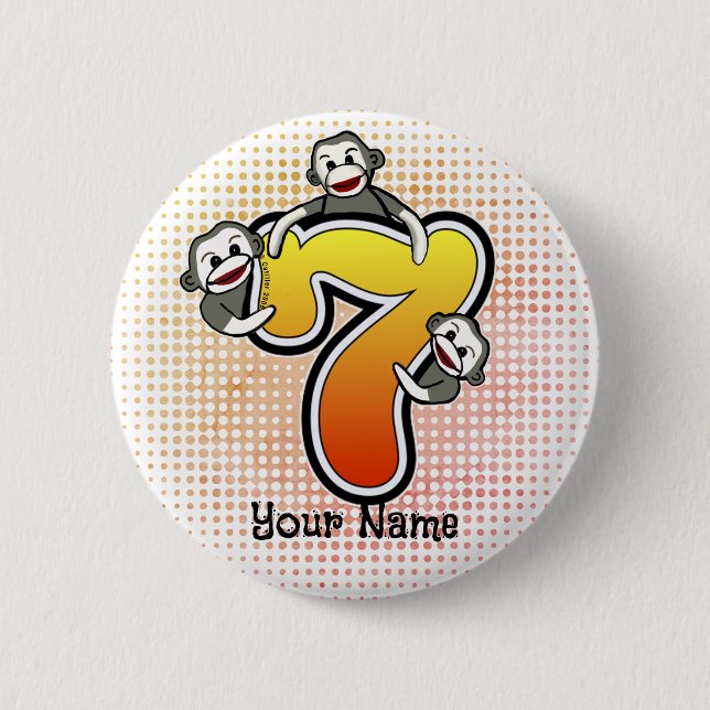 Sock Monkey  Number 7  Button (Front)