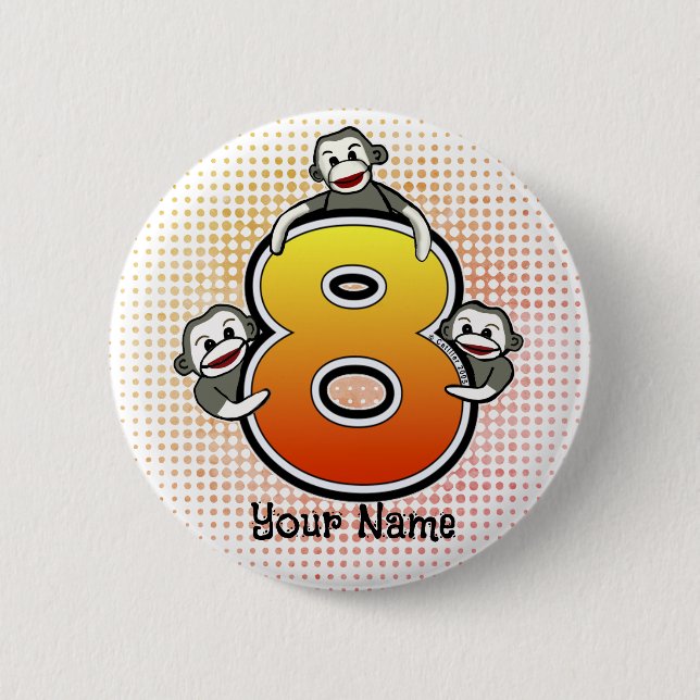 Sock Monkey  Number 8  Button (Front)