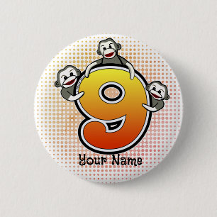 Sock Monkey Number 9 Button
