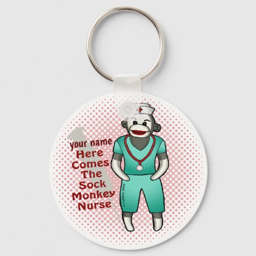 Sock Monkey Nurse custom name keychain