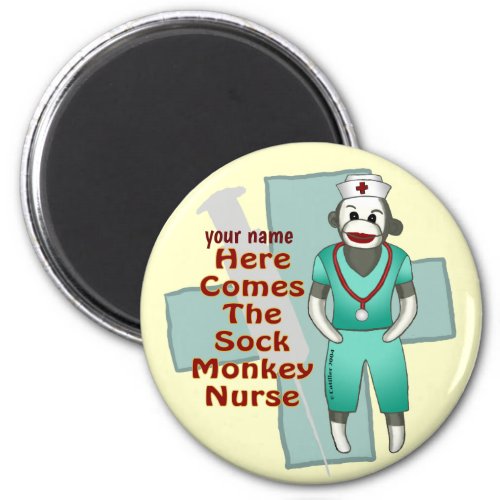 Sock Monkey Nurse custom name Magnet