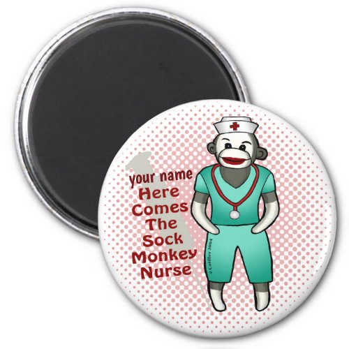 Sock Monkey Nurse custom name magnet 