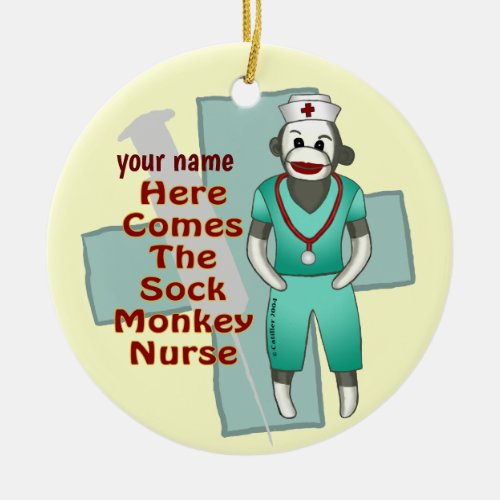 Sock Monkey Nurse custom name ornament