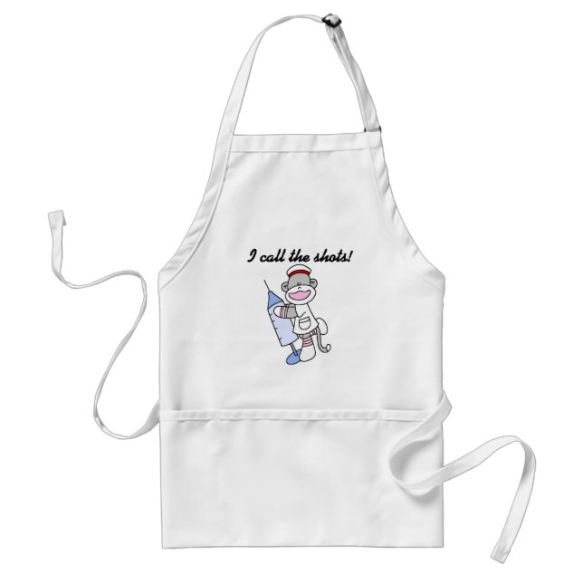 Sock Monkey Nurse I Call the Shots Gifts Adult Apron (Front)