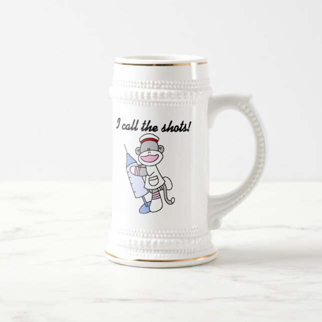 Sock Monkey Nurse I Call the Shots Gifts Beer Stein (Right)