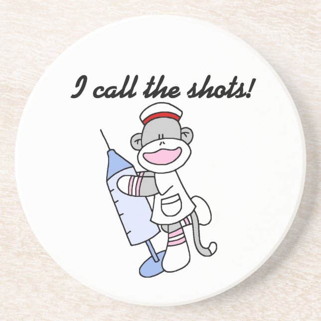 Sock Monkey Nurse I Call the Shots Gifts Coaster (Front)