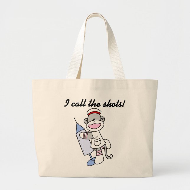 Sock Monkey Nurse I Call the Shots Gifts Large Tote Bag (Front)
