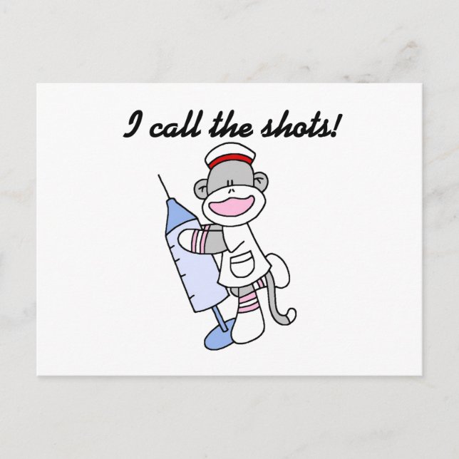 Sock Monkey Nurse I Call the Shots Gifts Postcard (Front)