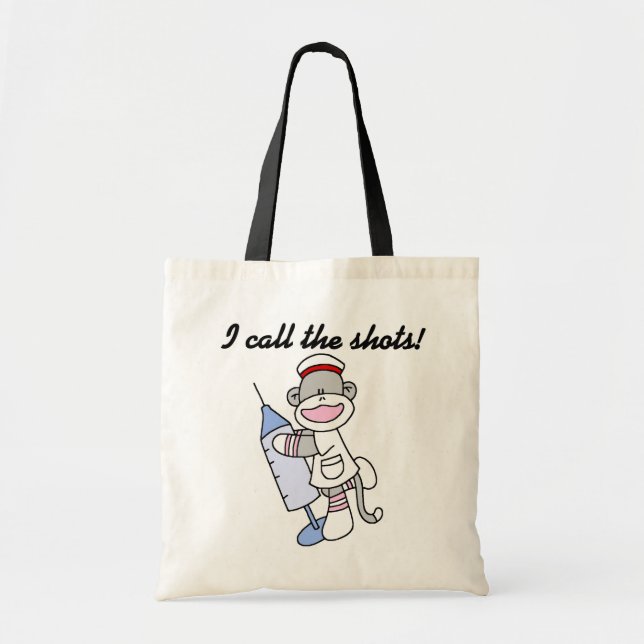 Sock Monkey Nurse I Call the Shots Gifts Tote Bag (Front)