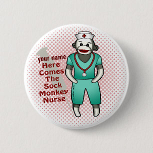 Sock Monkey Nurse pin button