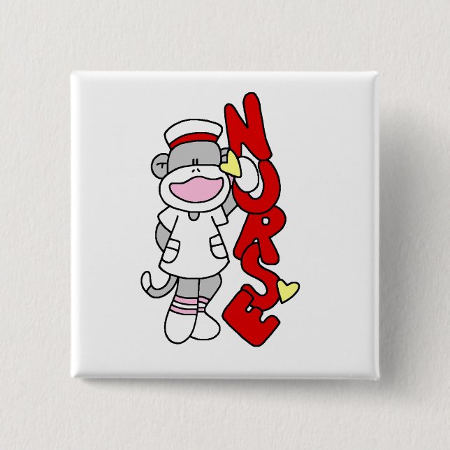 Sock Monkey Nurse T-shirts and Gifts Button (Front)