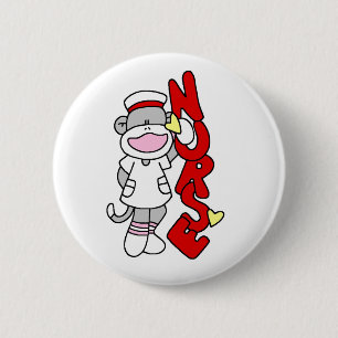Sock Monkey Nurse T-shirts and Gifts Button